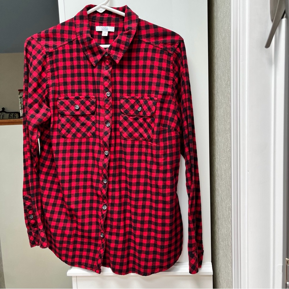 Ladies Red & Black Checked Soft Cotton Blouse- Size M - NWOT